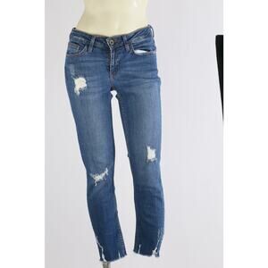 ZARA Basic Blue Denim Ripped Distreassed Cut out Jeans Size 34 USA 2